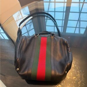 Gucci like new Black Leather Bag with Red and Green Stripe